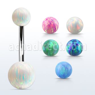 bn2opg 316l steel belly banana w 5mm 8mm synthetic opal balls