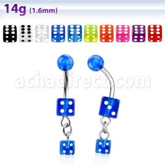 bndid 316l steel belly banana w 5 6mm dangling uv dices