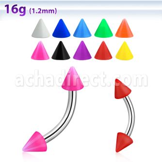 bnesacn 316l steel eyebrow banana w 3mm solid color acrylic cone