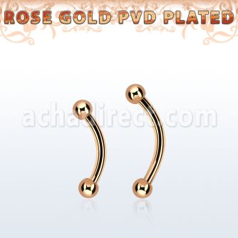 bnettb25 rose gold steel eyebrow banana w 2 2.5mm balls