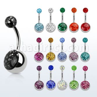 bnmtj15f 316l steel belly banana w 10mm half multi crystall ball
