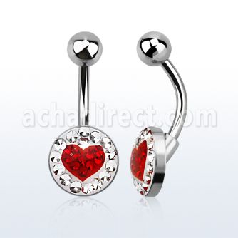 bnmtj27 steel belly banana w flat w crystals in a heart design