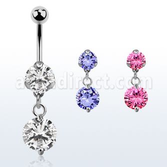 bnrz383 casted steel cz belly banana w twin prong set 10mm cz