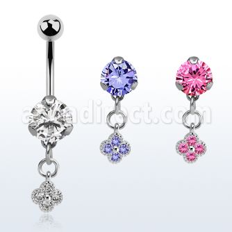 bnrz411 casted steel cz belly banana w small flower w czs