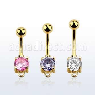 bntczh gold anodized steel belly banana w cz stone w hoop