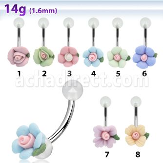 bnuvfl13 316l steel belly banana with flower shaped acrylic
