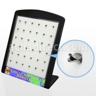 brey4 display w white foam clip for circular barbell spiral