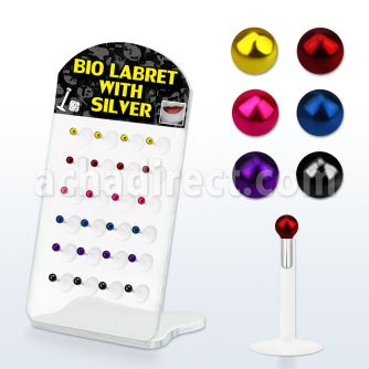 brlbi15 clear bioflex labret with color plated silver ball top