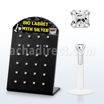 brlbi29 bioflex labret with prong set square cz stone
