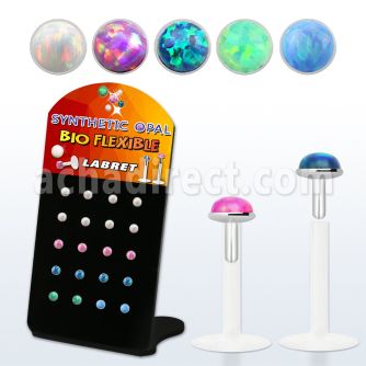 brlbi45 display w bio flex labrets w 2.5mm synthetic opal