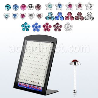 brmnb silver nose bone with assorted shaped crystal top