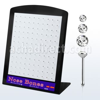 brnbmc silver nose bone with round clear crystal top