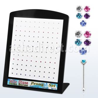 brnbpmm silver nose bone with prong assorted colored crystal top
