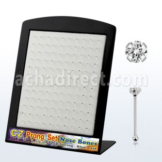 brnbzc silver nose bone with prong set round clear cz stone