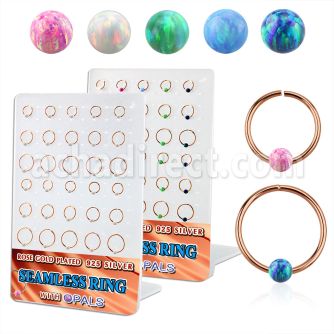 brnhm44 board w rose gold plated silver seamless ring w 3mm opal