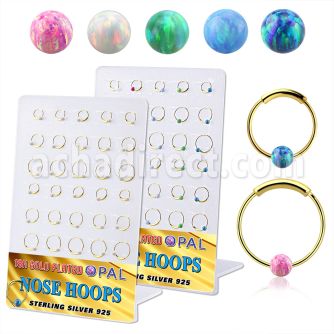 brnhm46 board w 30 gold silver endless nose hoop w 3mm opal ball