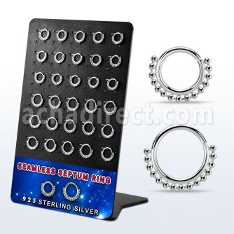 brnhm54 board w 30 silver septum seamless rings w small beads