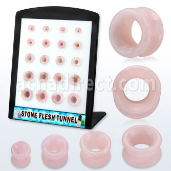 brpg193 display w of double flare rose quartz stone flesh tunnel