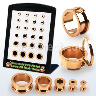 brpg197 display w rose gold pvd plated steel screw fit tunnels