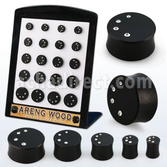 brpg208 display w areng wood solid double flare plug w crystals