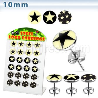 brser13 stainless steel earring stud with assorted logo tops