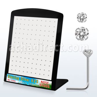 brspmc silver nose stud with prong set clear crystal top