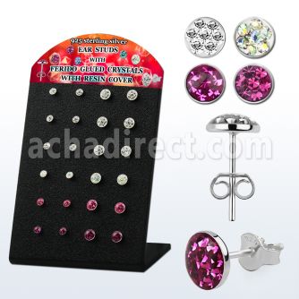 brsvfrm display w silver ear studs w crystal top w resin cover