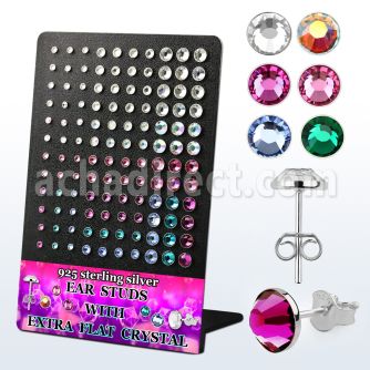brvfbm display w silver ear studs w extra flat crystal tops