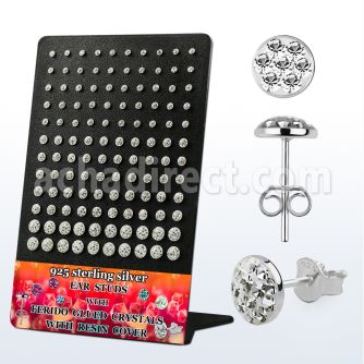 brvfrc display w silver ear studs w clear crystal w resin cover