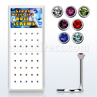bxs106 box w 16l steel nose screws w 2.5mm bezel set crystals