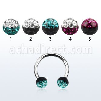 cbfr5e 316l circular barbell with 2 color crystal ball