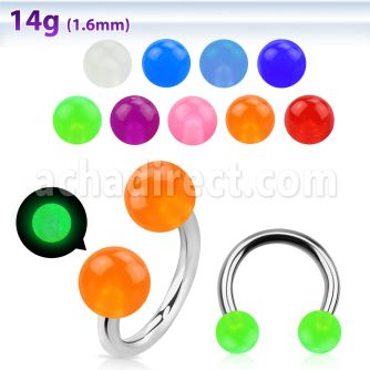 cbgl 316l steel circular barbell w glow in the dark ball