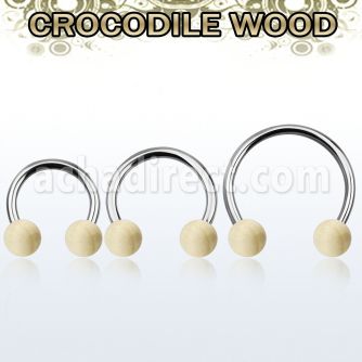 cbmcr8l xxl steel circular barbell 14g w 8mm crocodile wood ball