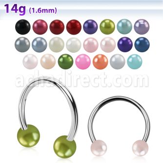 cbprl xxl steel circular barbell, 14g w 5mm faux pear balls