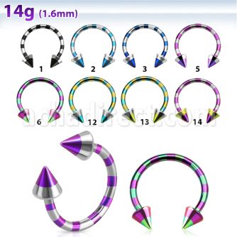 cbtln14 zebra striped pvd plated 316l steel circular barbell