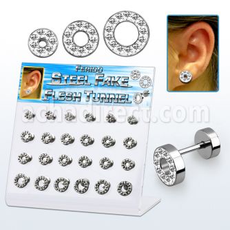dacb146 polished 316l steel fake tunnels w clear ferido crystal