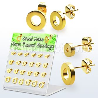 dacb194 display w gold plated steel fake flesh tunnel ear stud
