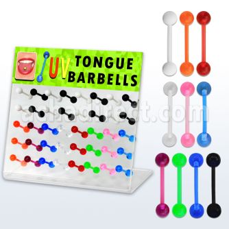 dacb54 board of flex acrylic tongue barbell w colored balls
