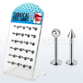 dacb73 board of 316l steel labret with 3mm balls cones
