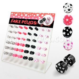 dacb77 board of 48 pcs acrylic fake plug w assorted multi star