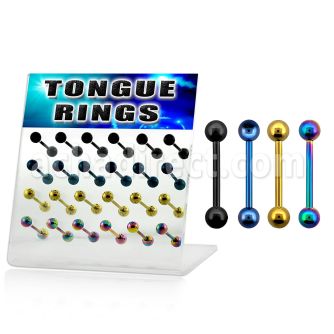 dacb7 board of anodized 316l tongue barbell with 6mm ball
