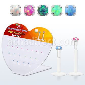 dbilpo15 display w bio flex labret w prong set synthetic opal