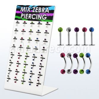 dbjmx7 316l labret eyebrow banana with zebra striped acrylic