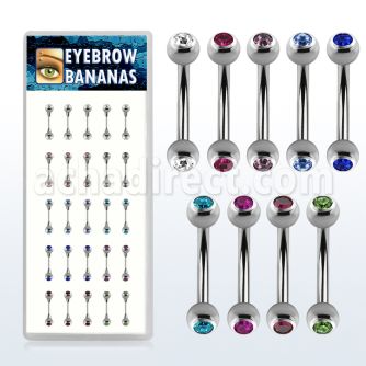 dbnem7 316l steel eyebrow banana with bezel jewel ball