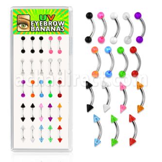 dbneuv 316l steel eyebrow banana with acrylic uv ball cone