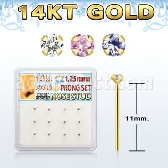 dgys23 box w 14kt gold nose bend it nose stud w 1.2mm round cz 