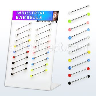 dind11 316l industrial barbell with 5mm uv glow in dark ball