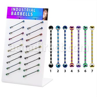 dind19 zebre striped pvd plated 316l industrial barbell