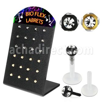 dlbitca clear bioflex labret with 3mm anodized multi jewel ball