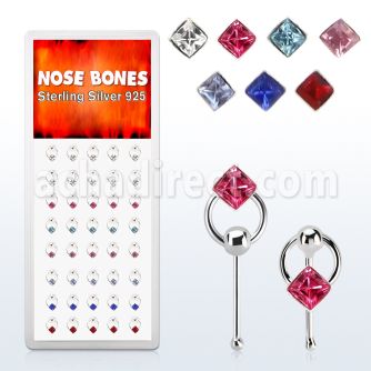 dnbrm5 silver nose bones with square crystals on slave hoop